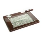 מגש חלה מלבני ציפוי כסף מתכת/עץ סכין פנימית ומלחייה פנימית